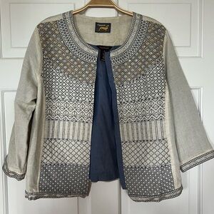 Multiples The Madison Boho Embroidered/Embellished Cotton Jacket Cream Blue Sz M